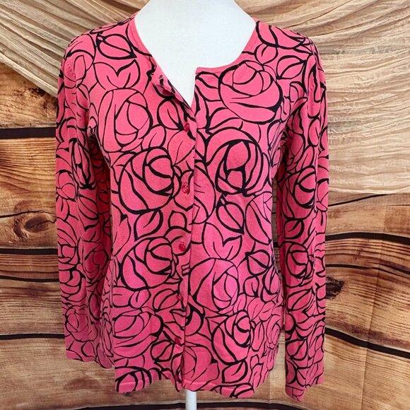 Jones New York Womens Pink/Black Floral Lightweight Button Down Cardigan Size M - Picture 1 of 13